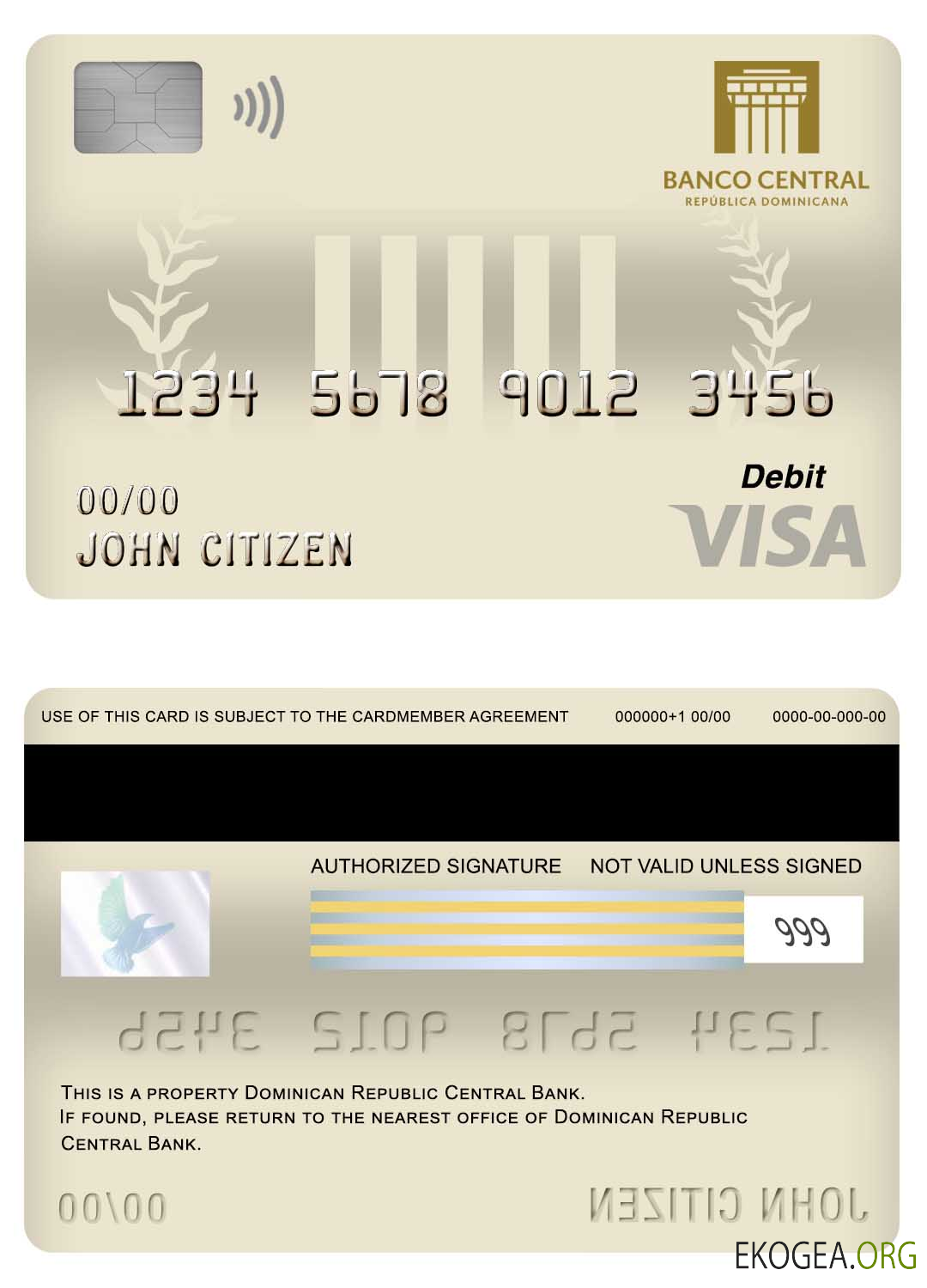 Carte de débit visa de la banque centrale de la République dominicaine